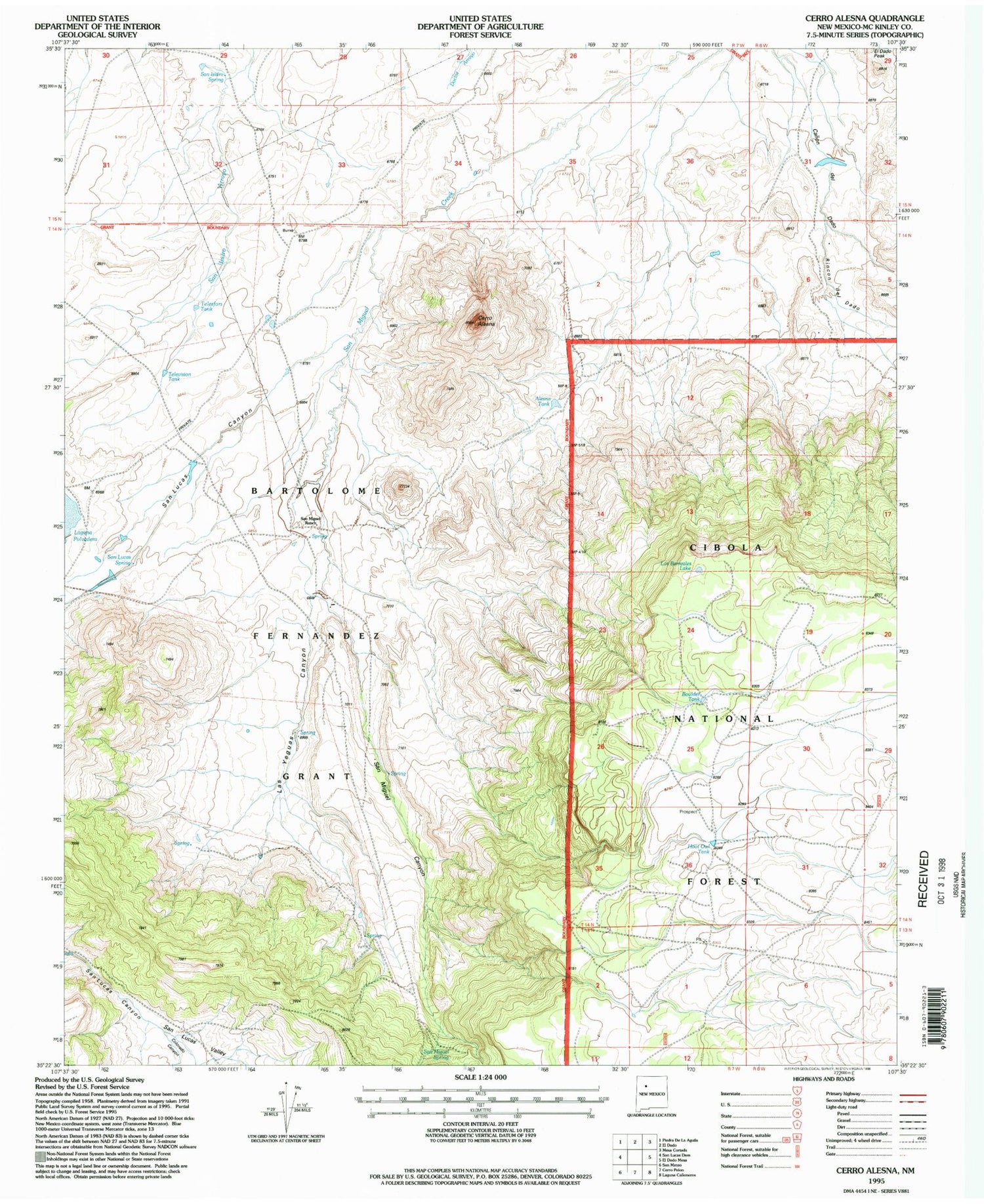 Classic USGS Cerro Alesna New Mexico 7.5'x7.5' Topo Map Image