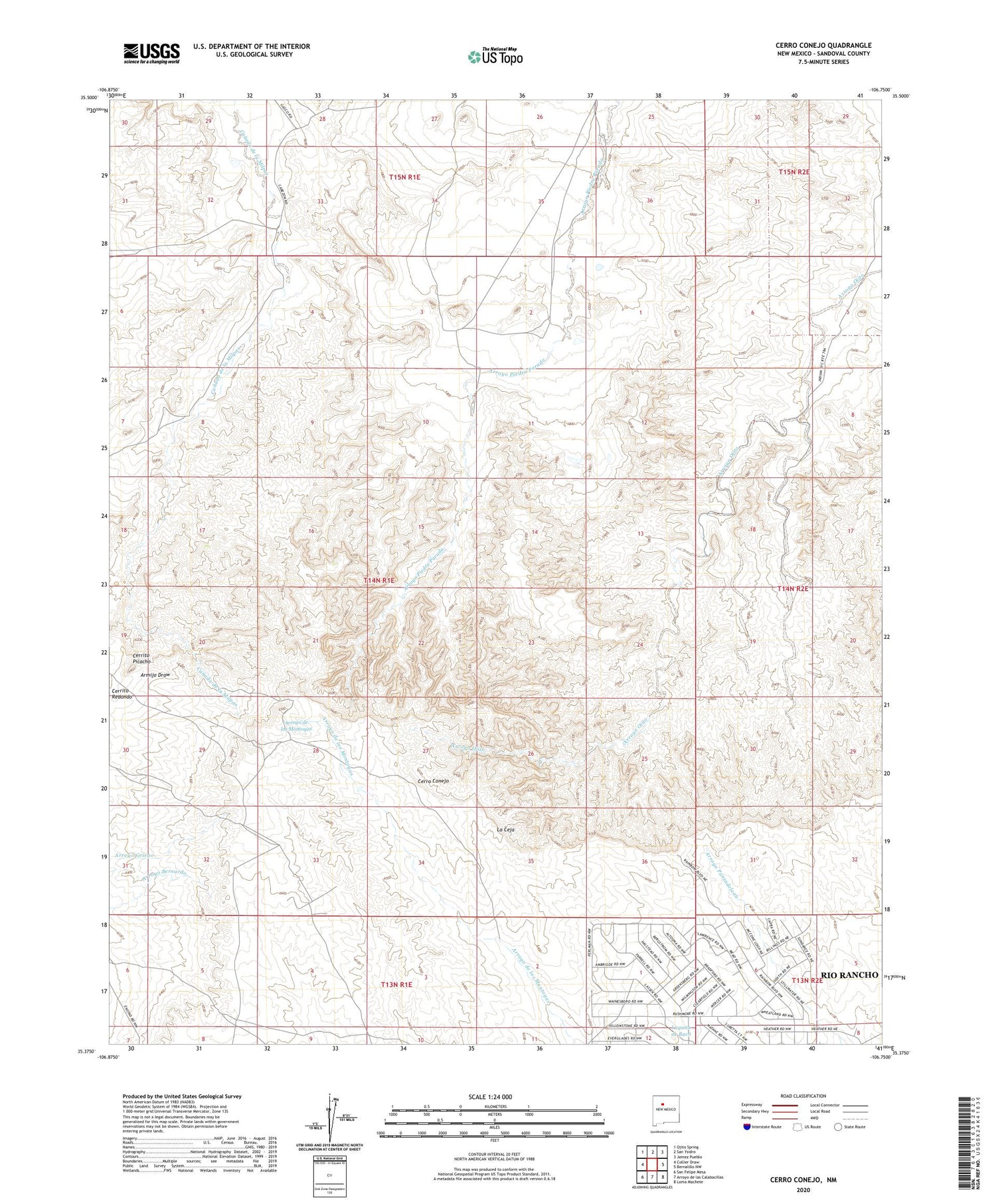 Cerro Conejo New Mexico US Topo Map Image