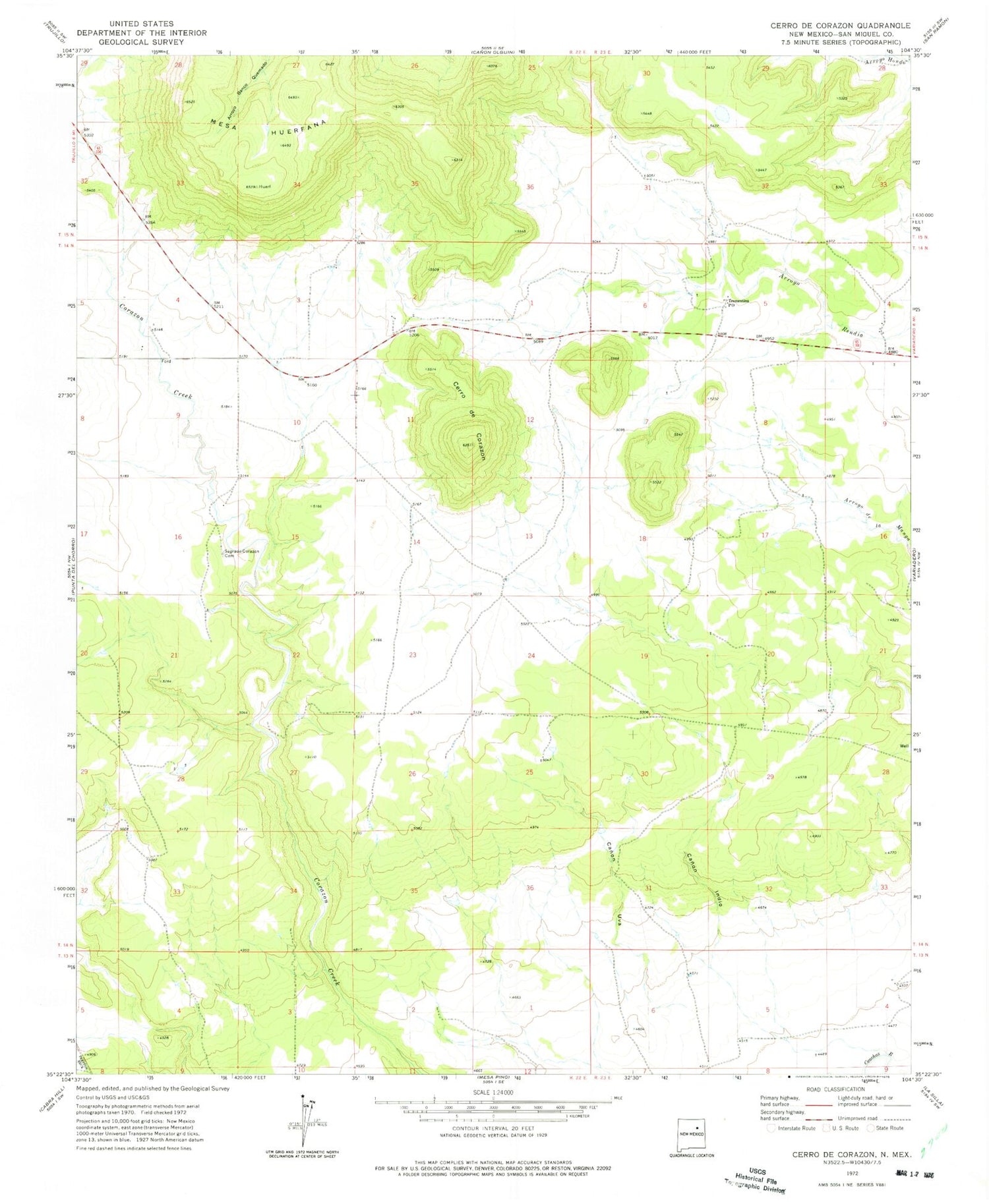 Classic USGS Cerro De Corazon New Mexico 7.5'x7.5' Topo Map Image