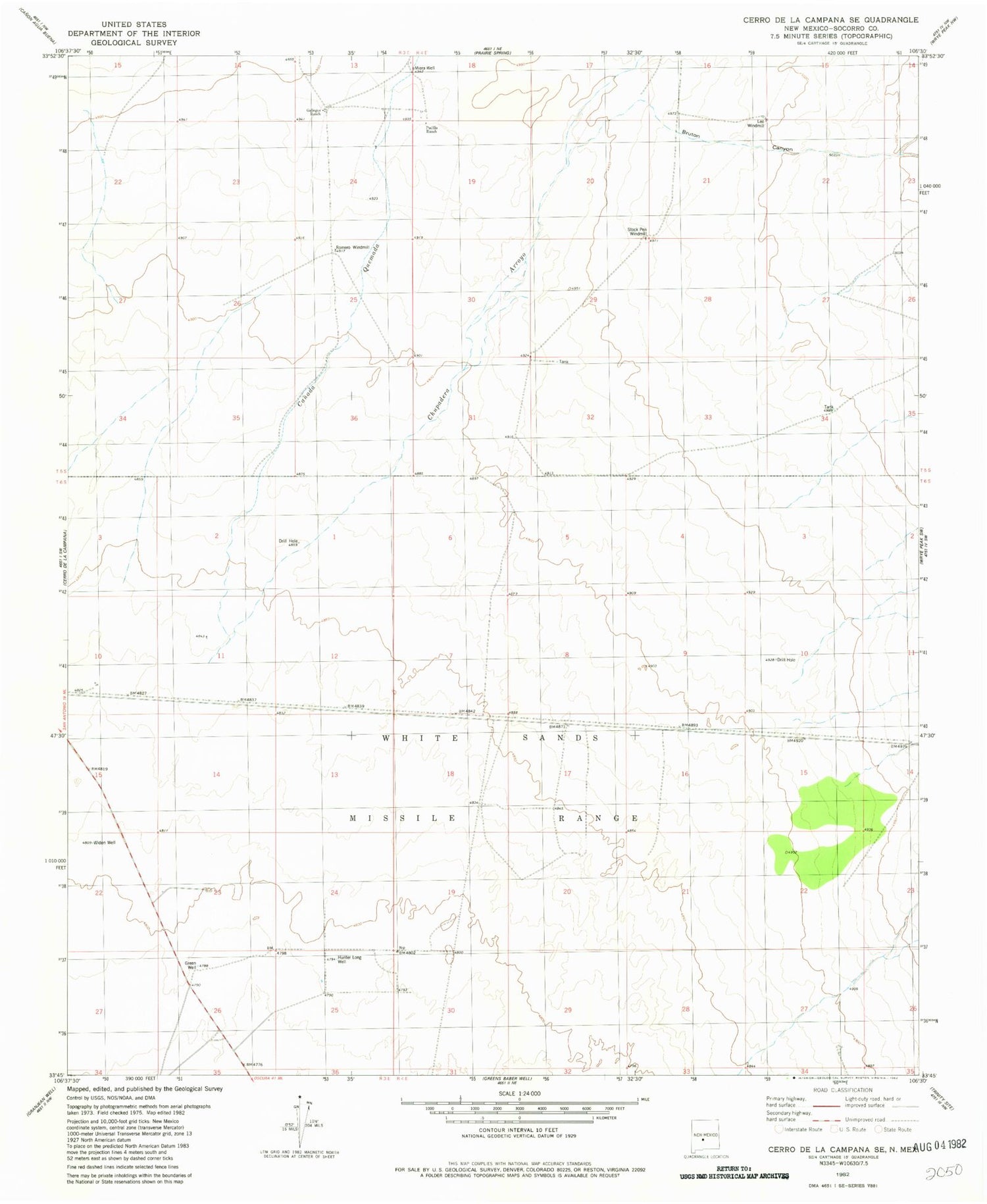 Classic USGS Cerro De La Campana SE New Mexico 7.5'x7.5' Topo Map Image
