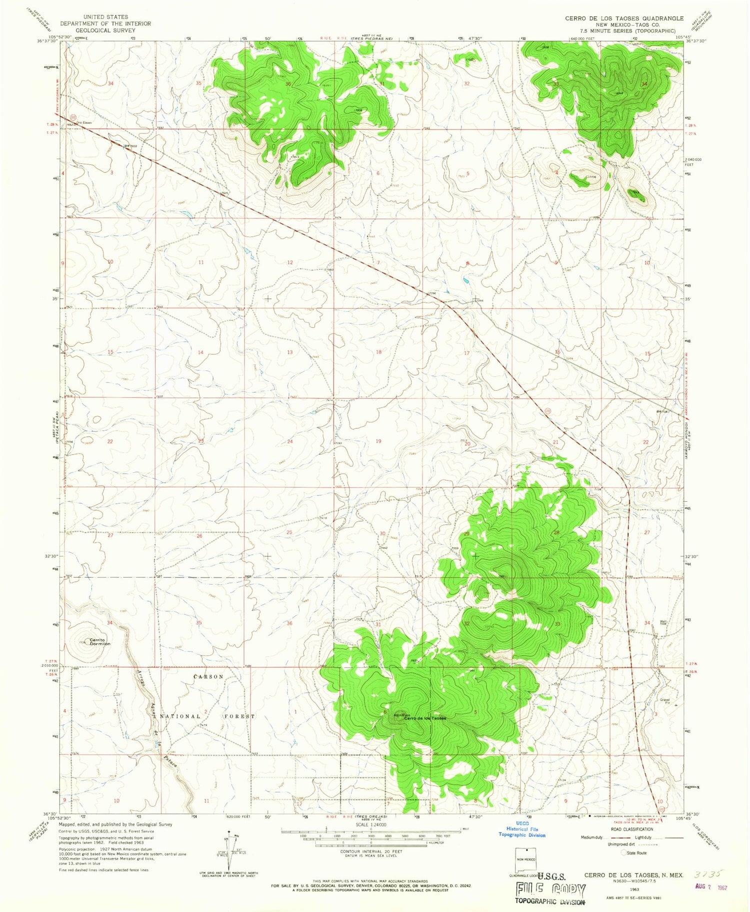 Classic USGS Cerro De Los Taoses New Mexico 7.5'x7.5' Topo Map Image