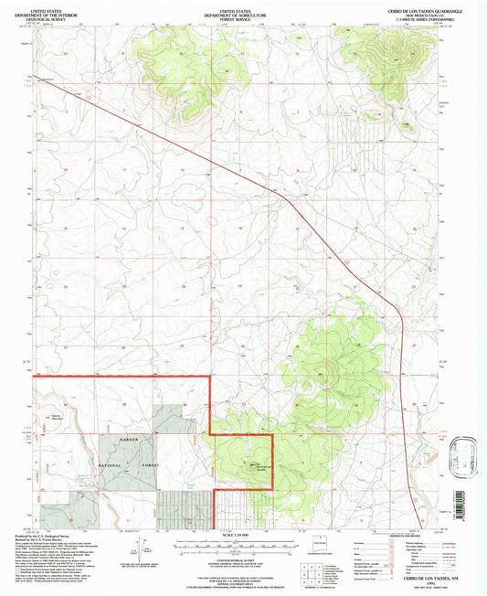 Classic USGS Cerro De Los Taoses New Mexico 7.5'x7.5' Topo Map Image