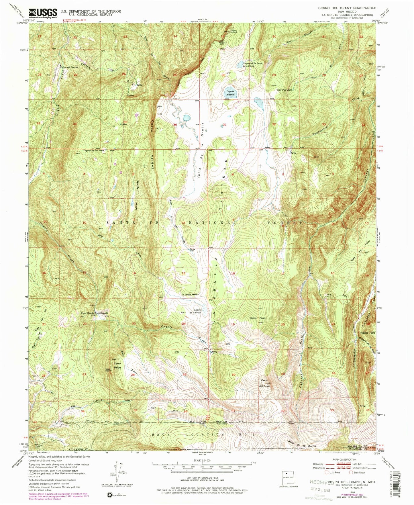 Classic USGS Cerro del Grant New Mexico 7.5'x7.5' Topo Map Image
