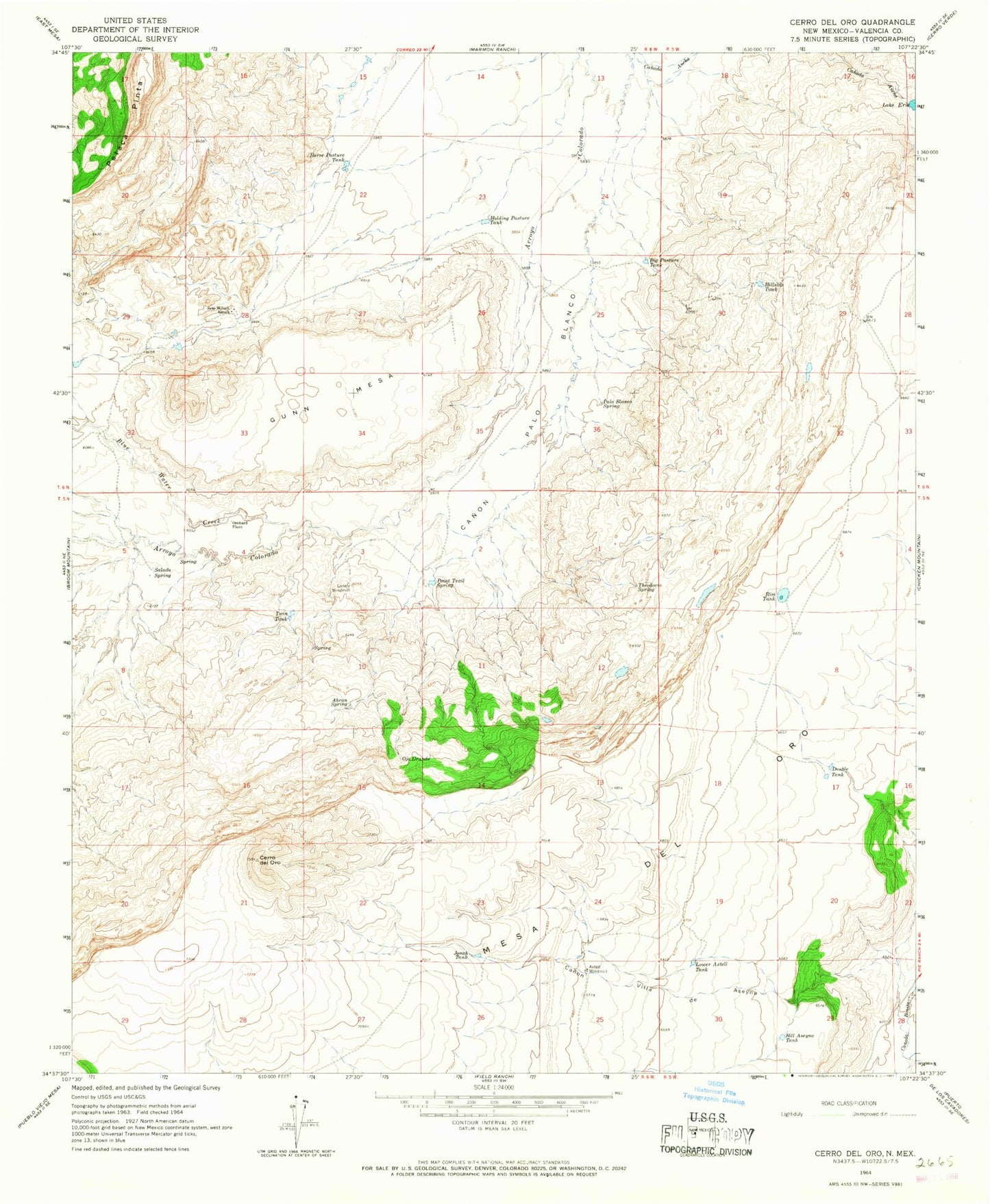 Classic USGS Cerro Del Oro New Mexico 7.5'x7.5' Topo Map Image