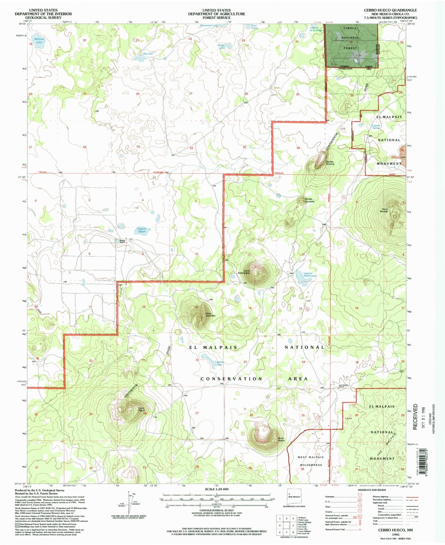 Classic USGS Cerro Hueco New Mexico 7.5'x7.5' Topo Map Image