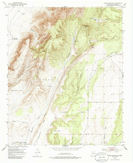 Classic USGS Cerro Montoso New Mexico 7.5'x7.5' Topo Map Image