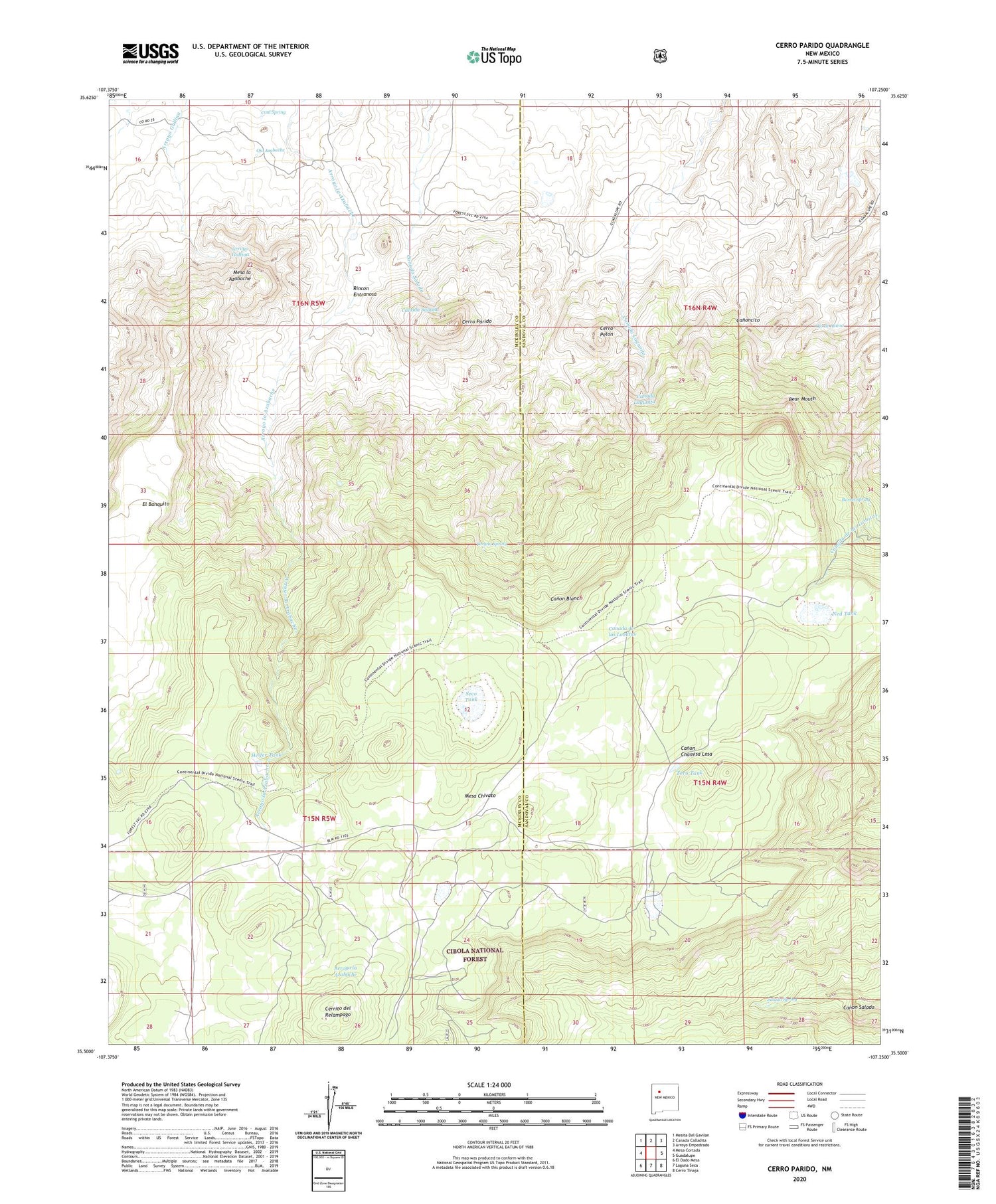 Cerro Parido New Mexico US Topo Map Image