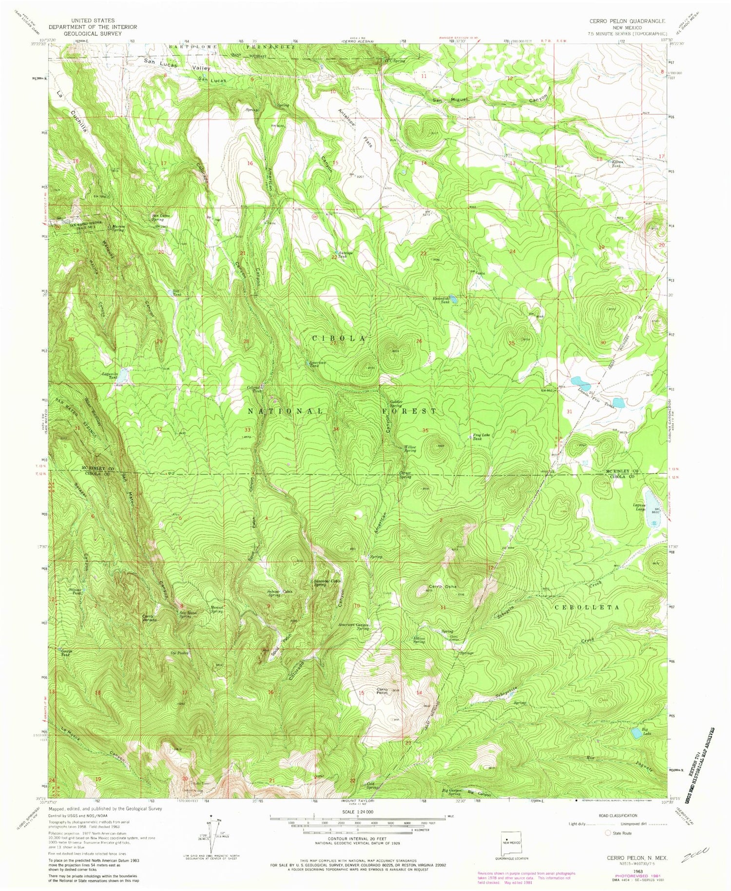 Classic USGS Cerro Pelon New Mexico 7.5'x7.5' Topo Map Image