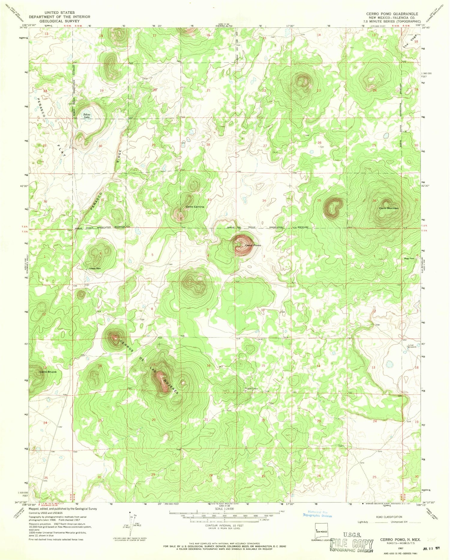 Classic USGS Cerro Pomo New Mexico 7.5'x7.5' Topo Map Image