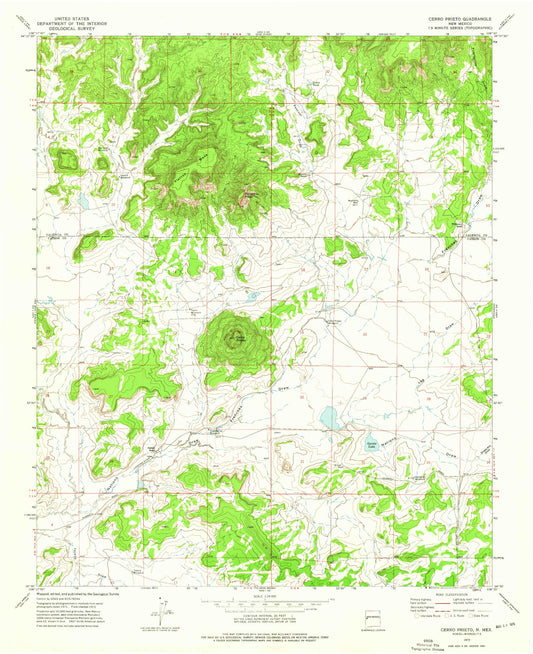 Classic USGS Cerro Prieto New Mexico 7.5'x7.5' Topo Map Image