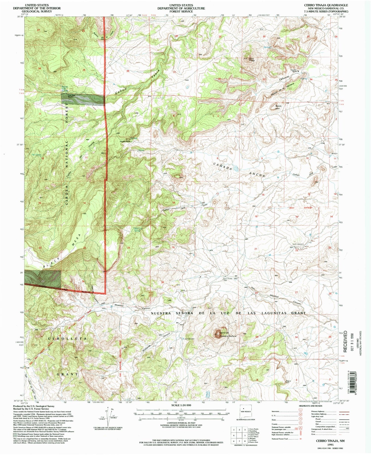 Classic USGS Cerro Tinaja New Mexico 7.5'x7.5' Topo Map Image