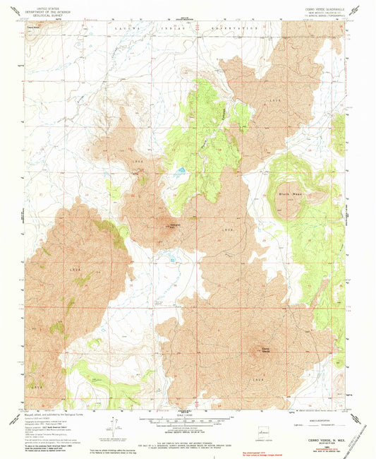 Classic USGS Cerro Verde New Mexico 7.5'x7.5' Topo Map Image
