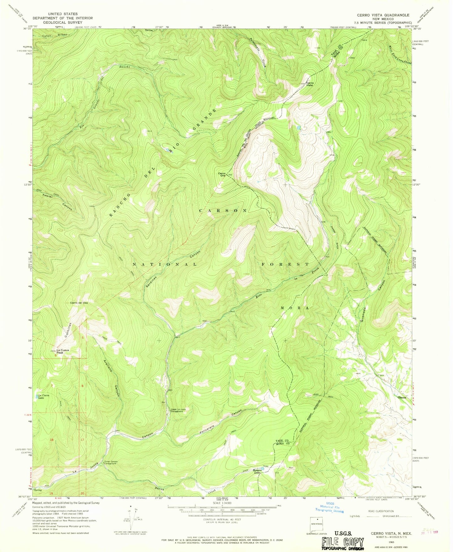 Classic USGS Cerro Vista New Mexico 7.5'x7.5' Topo Map Image