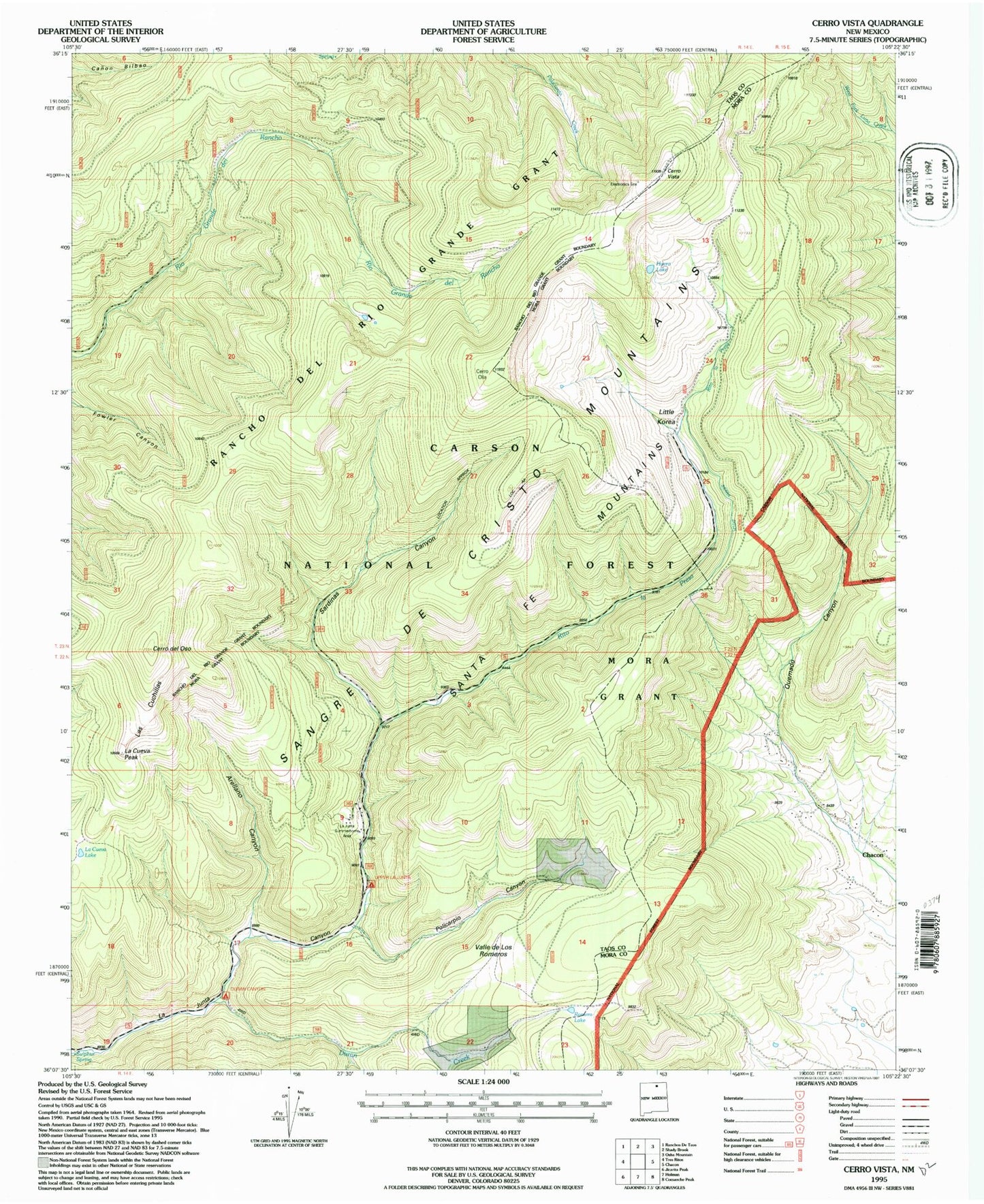 Classic USGS Cerro Vista New Mexico 7.5'x7.5' Topo Map Image