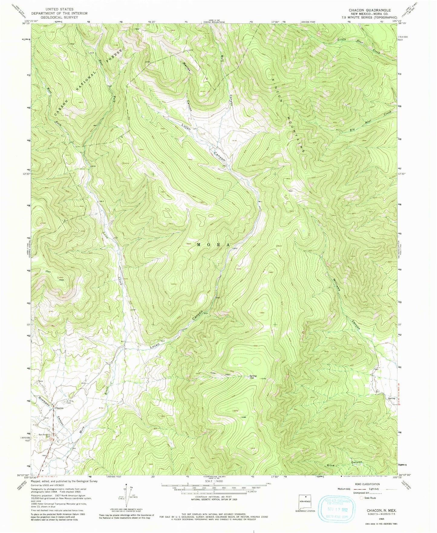 Classic USGS Chacon New Mexico 7.5'x7.5' Topo Map Image