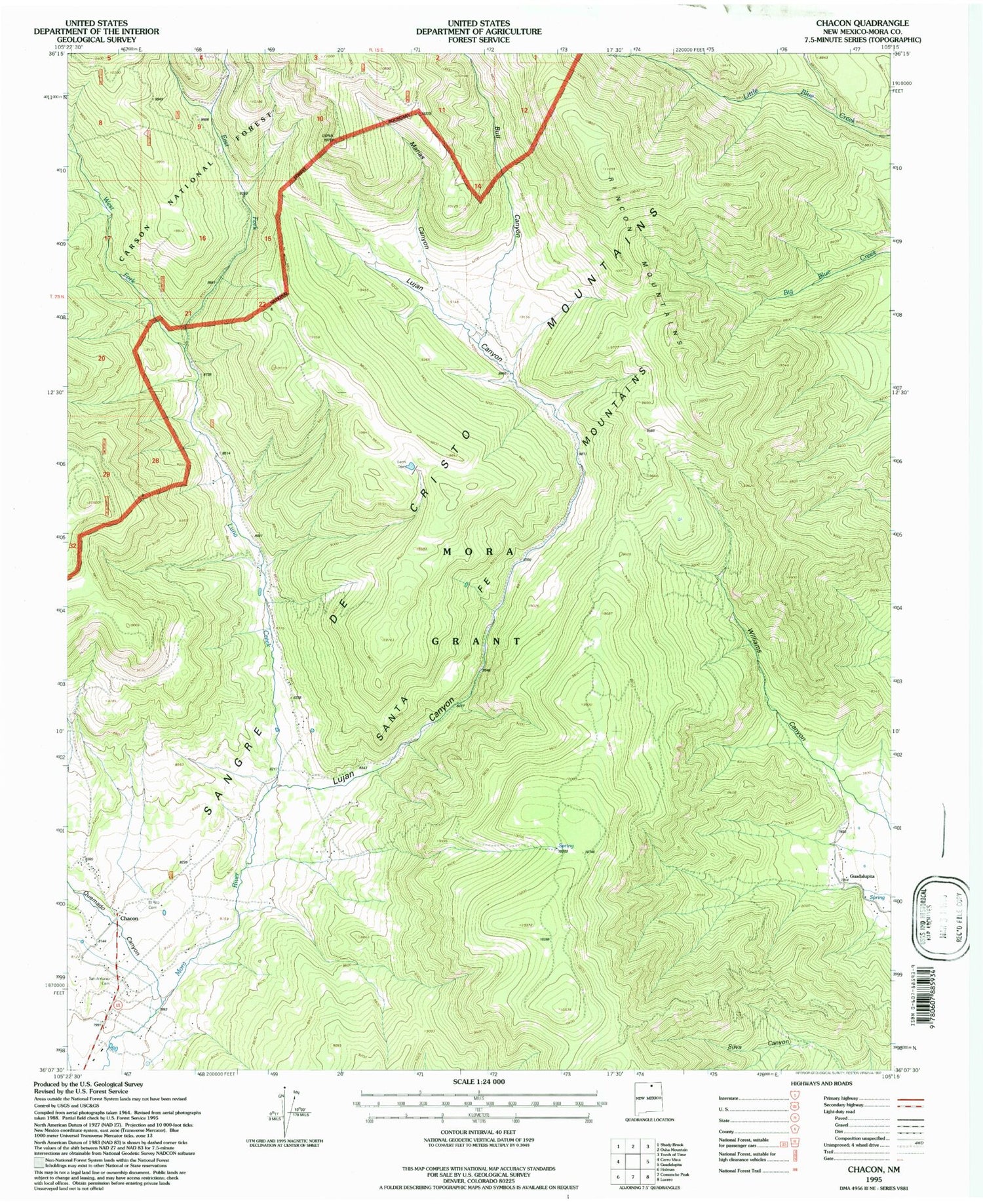 Classic USGS Chacon New Mexico 7.5'x7.5' Topo Map Image