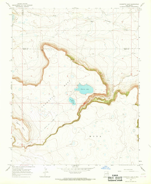 Classic USGS Charette Lake New Mexico 7.5'x7.5' Topo Map Image