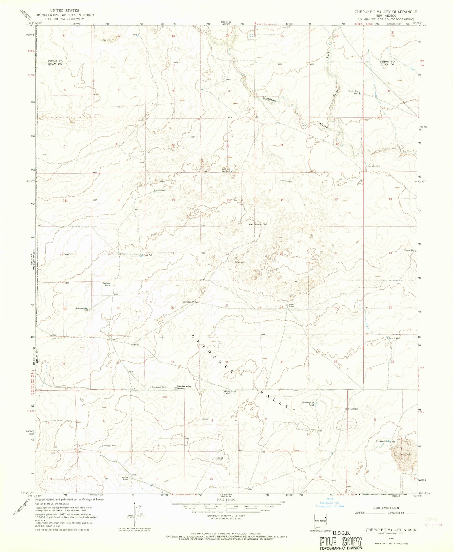 Classic USGS Cherokee Valley New Mexico 7.5'x7.5' Topo Map Image