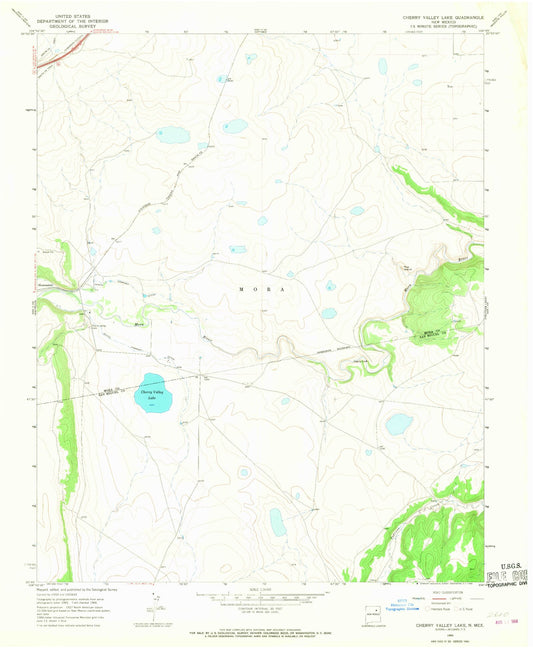 Classic USGS Cherry Valley Lake New Mexico 7.5'x7.5' Topo Map Image