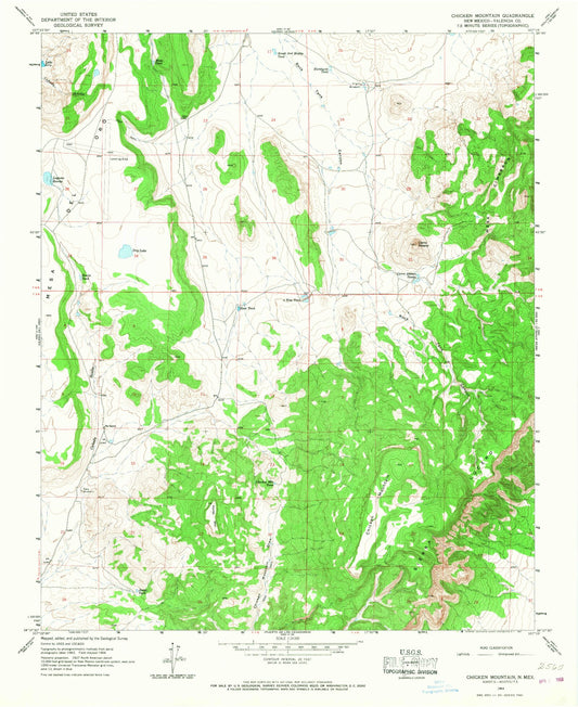 Classic USGS Chicken Mountain New Mexico 7.5'x7.5' Topo Map Image