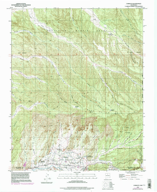 Classic USGS Chimayo New Mexico 7.5'x7.5' Topo Map Image