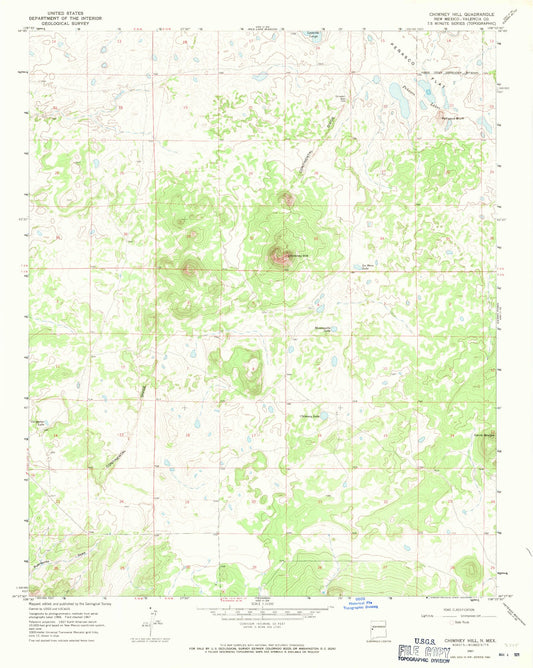 Classic USGS Chimney Hill New Mexico 7.5'x7.5' Topo Map Image