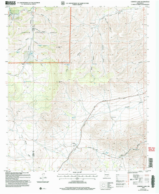 Classic USGS Chimney Lake New Mexico 7.5'x7.5' Topo Map Image