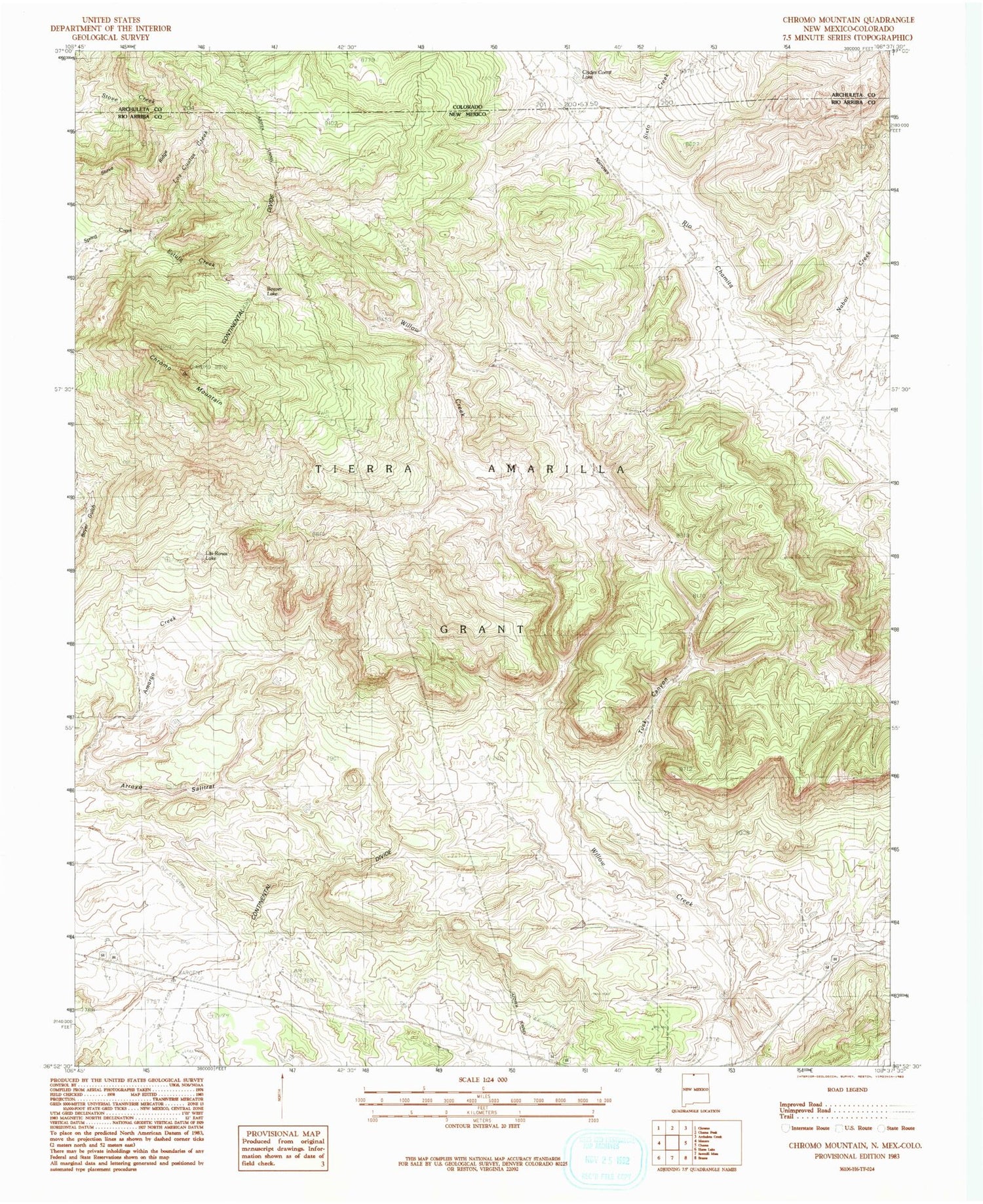 Classic USGS Chromo Mountain New Mexico 7.5'x7.5' Topo Map Image