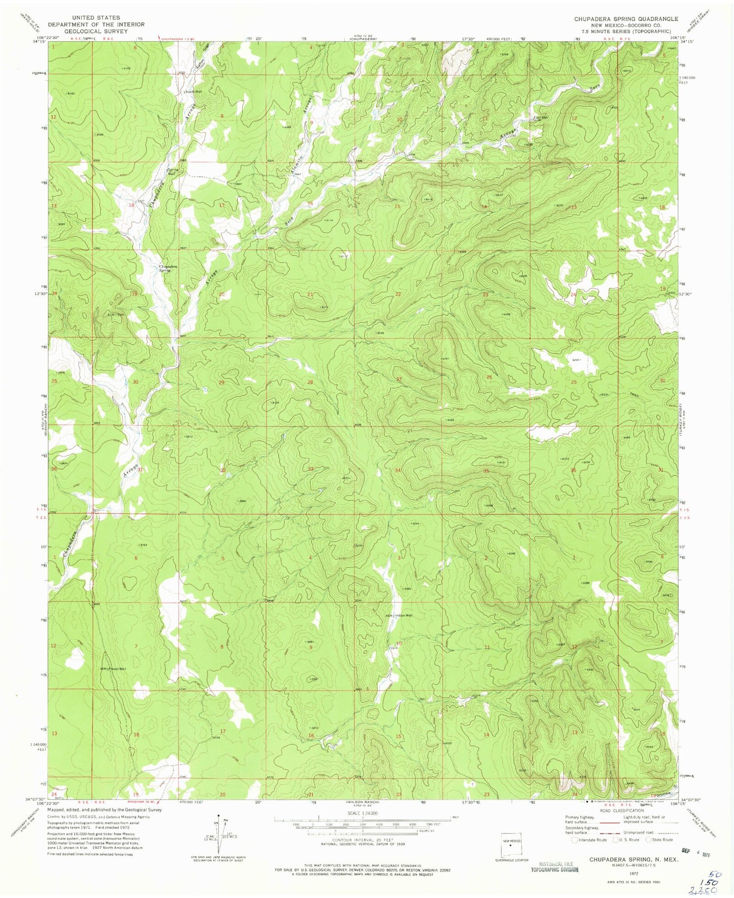 Classic USGS Chupadera Spring New Mexico 7.5'x7.5' Topo Map Image
