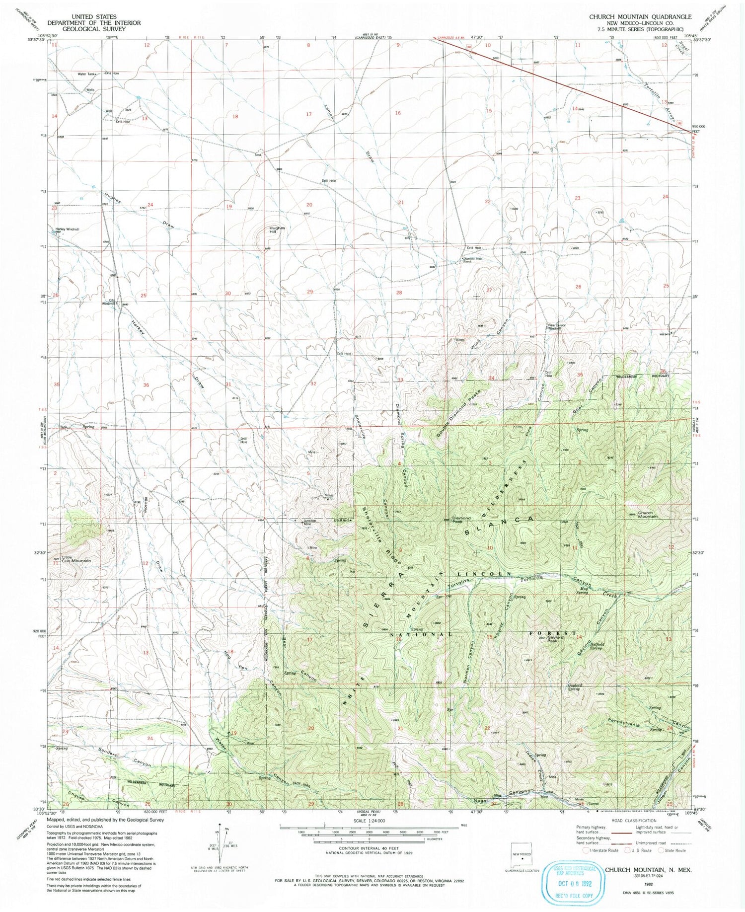 Classic USGS Church Mountain New Mexico 7.5'x7.5' Topo Map Image
