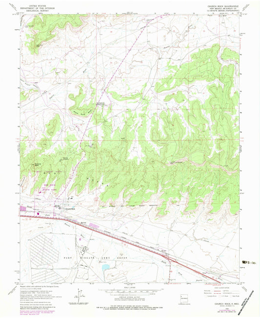 Classic USGS Church Rock New Mexico 7.5'x7.5' Topo Map Image
