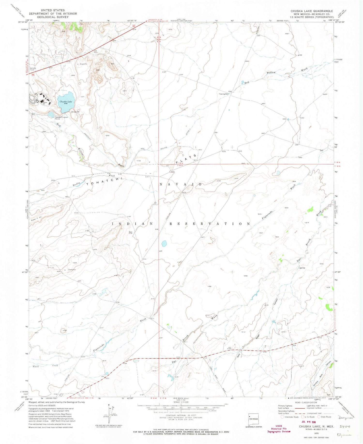 Classic USGS Chuska Lake New Mexico 7.5'x7.5' Topo Map Image