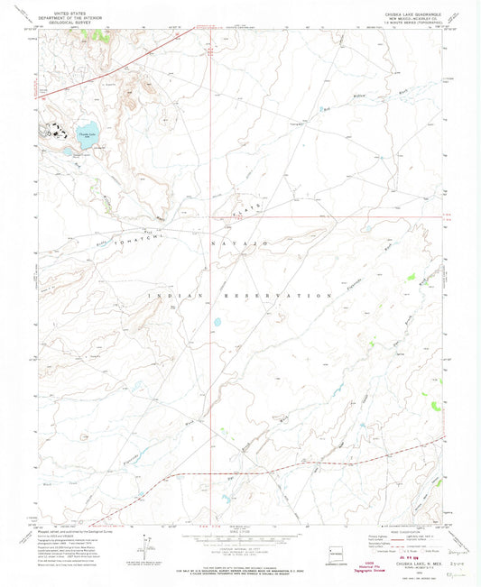 Classic USGS Chuska Lake New Mexico 7.5'x7.5' Topo Map Image