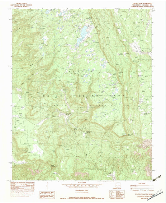 Classic USGS Chuska Peak New Mexico 7.5'x7.5' Topo Map Image