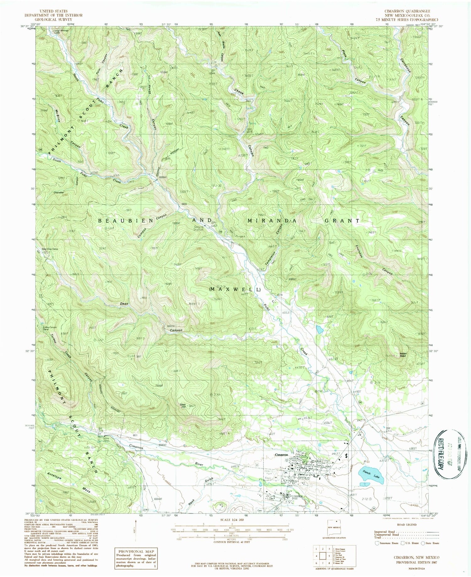 Classic USGS Cimarron New Mexico 7.5'x7.5' Topo Map Image