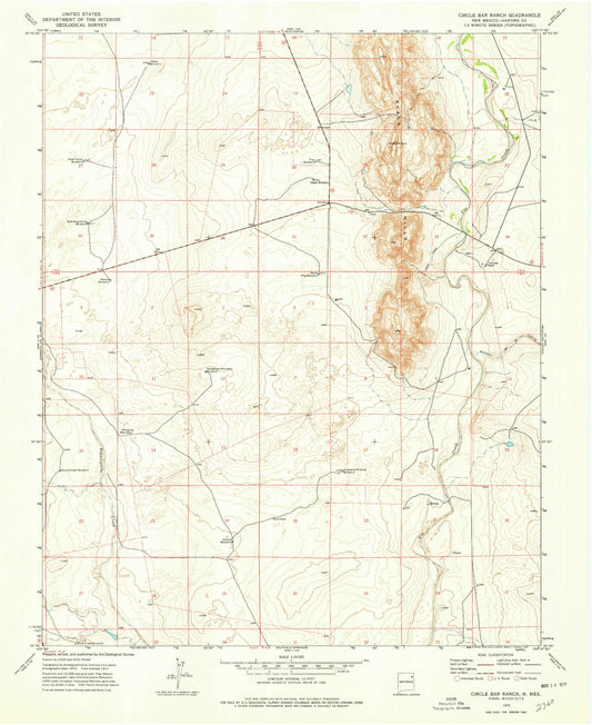 Classic USGS Circle Bar Ranch New Mexico 7.5'x7.5' Topo Map Image