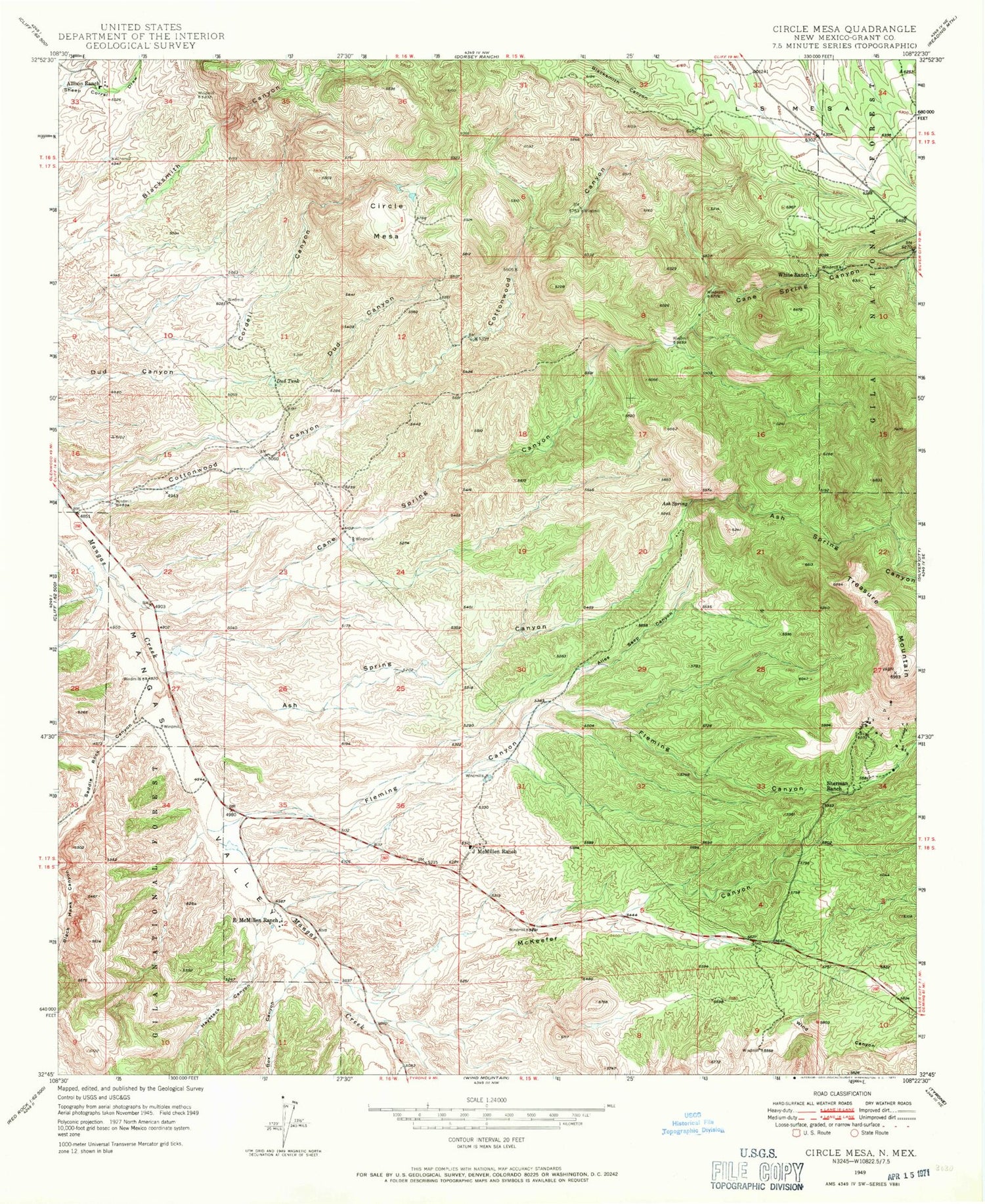 Classic USGS Circle Mesa New Mexico 7.5'x7.5' Topo Map Image