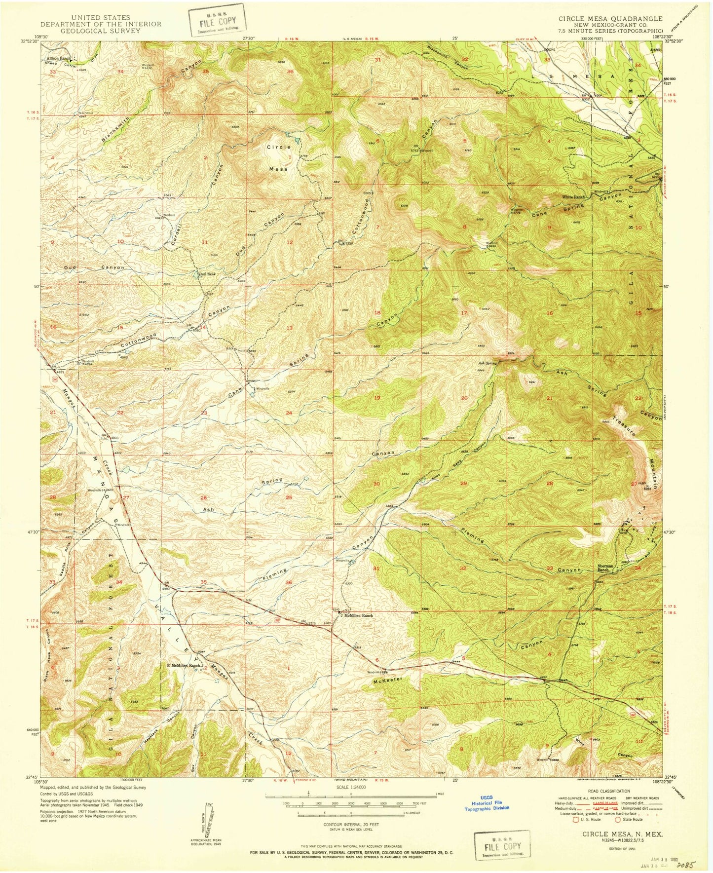 Classic USGS Circle Mesa New Mexico 7.5'x7.5' Topo Map Image
