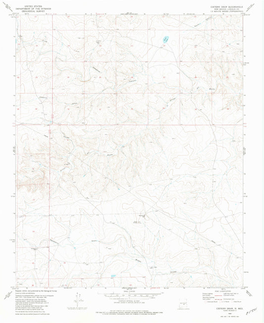 Classic USGS Cistern Draw New Mexico 7.5'x7.5' Topo Map Image