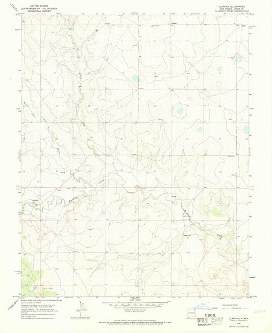 Classic USGS Clapham New Mexico 7.5'x7.5' Topo Map Image