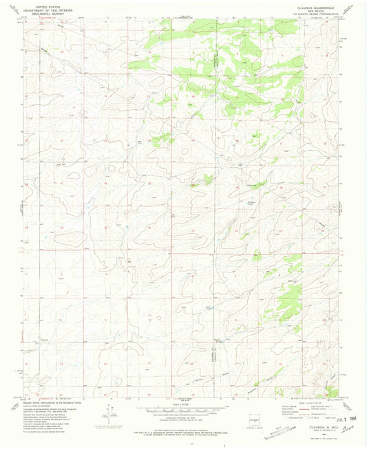 Classic USGS Claunch New Mexico 7.5'x7.5' Topo Map Image
