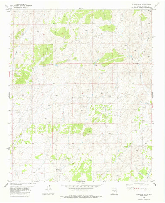 Classic USGS Claunch SE New Mexico 7.5'x7.5' Topo Map Image