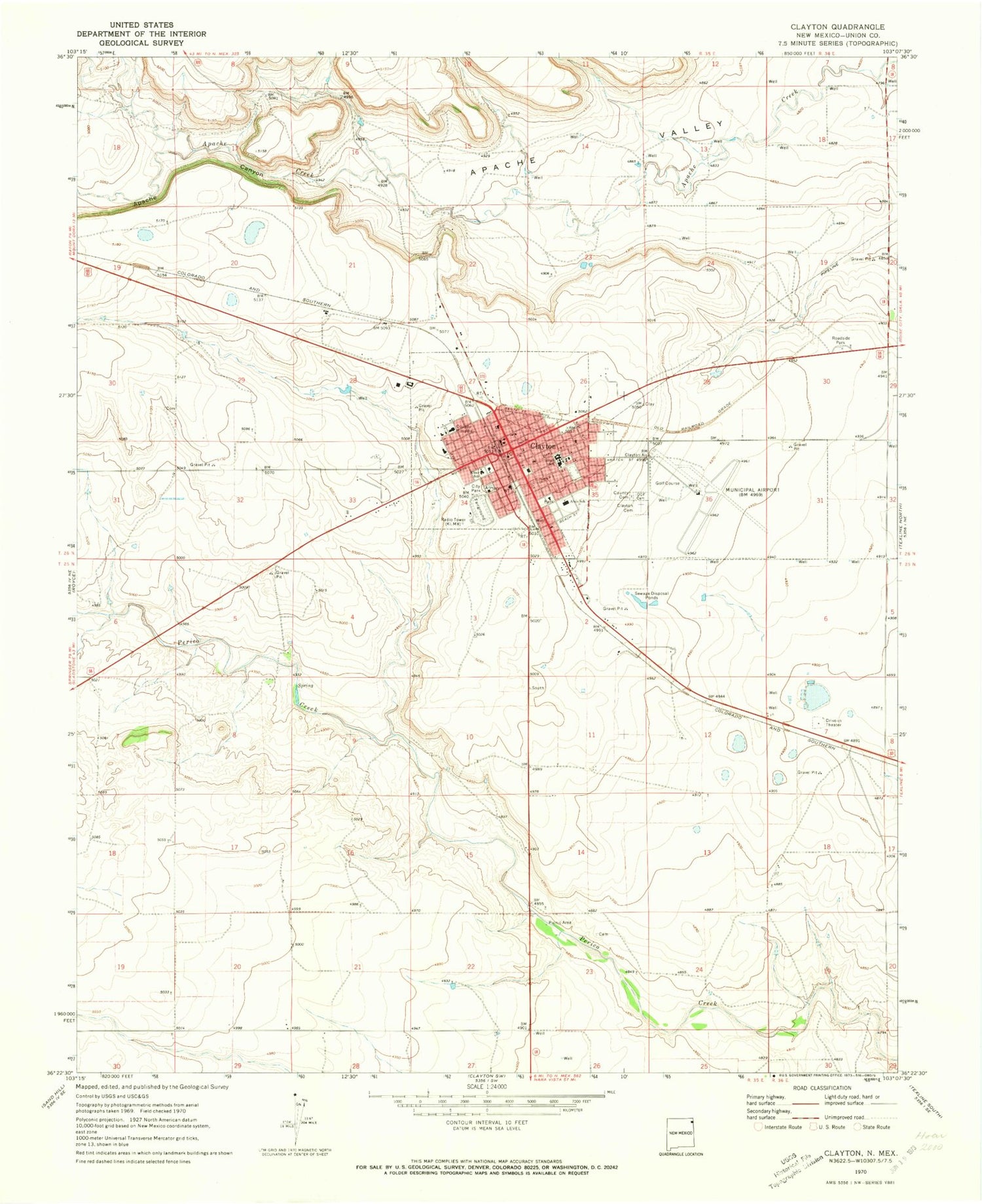 Classic USGS Clayton New Mexico 7.5'x7.5' Topo Map Image