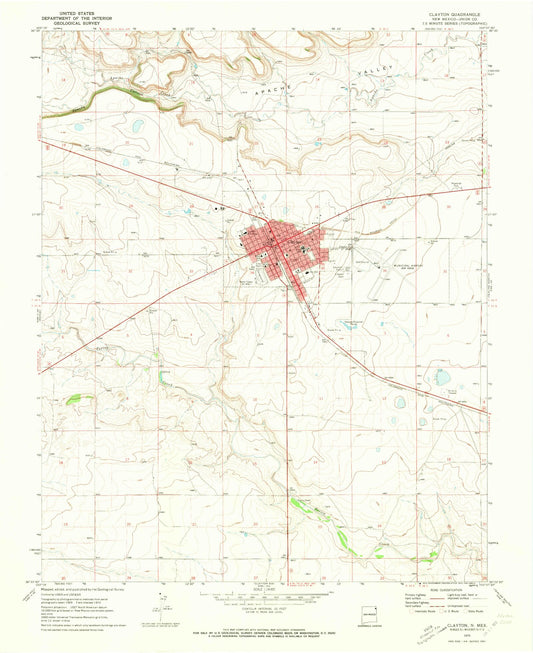 Classic USGS Clayton New Mexico 7.5'x7.5' Topo Map Image