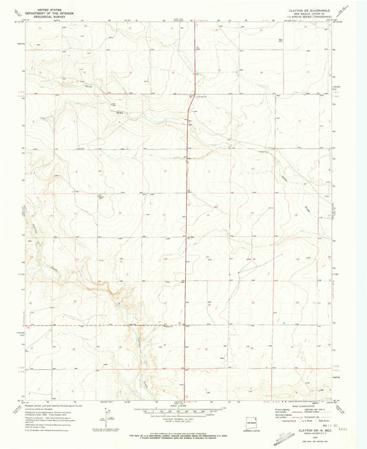 Classic USGS Clayton SW New Mexico 7.5'x7.5' Topo Map Image
