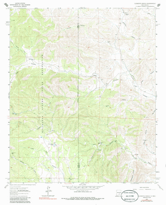 Classic USGS Clements Ranch New Mexico 7.5'x7.5' Topo Map Image