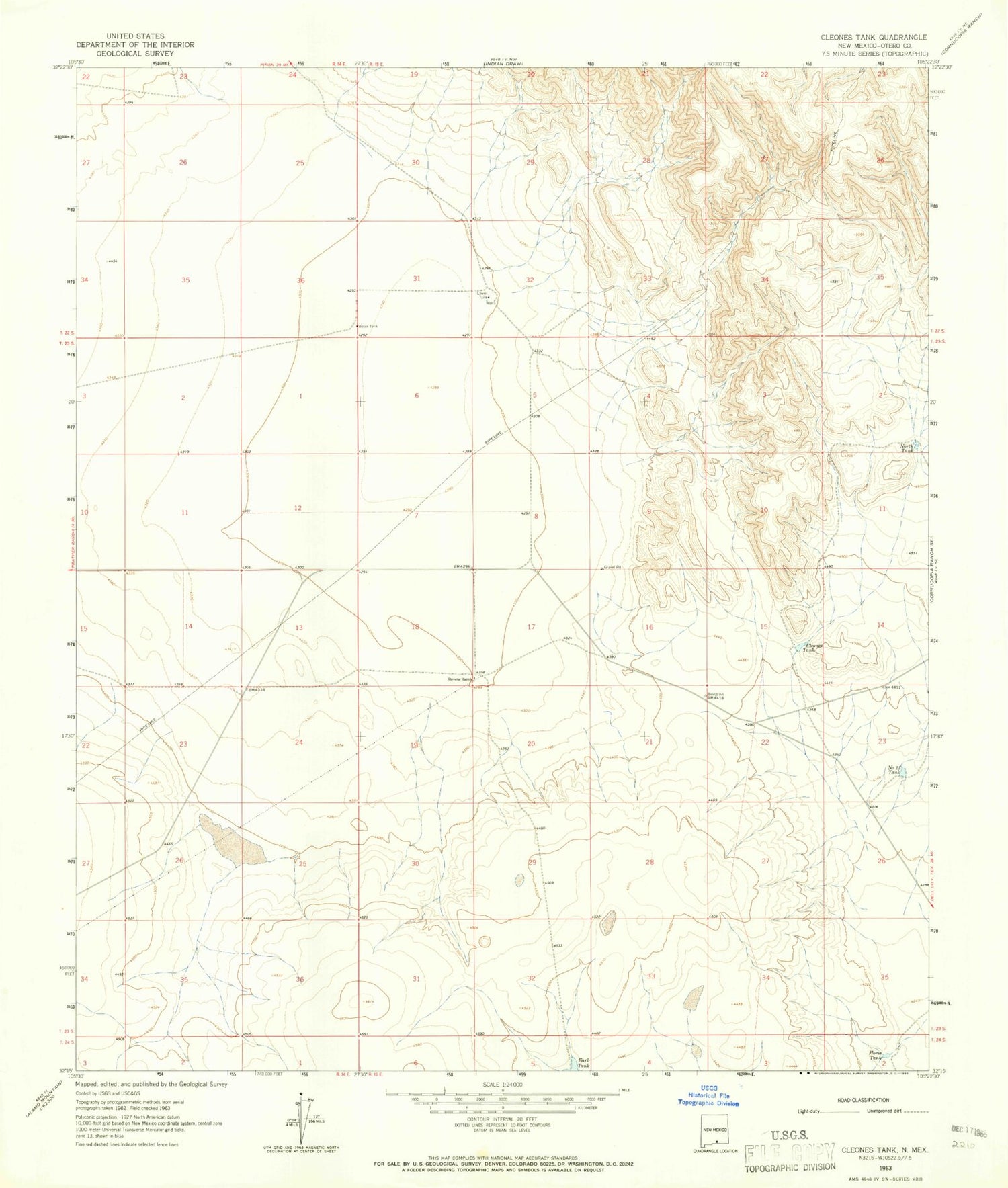 Classic USGS Cleones Tank New Mexico 7.5'x7.5' Topo Map Image