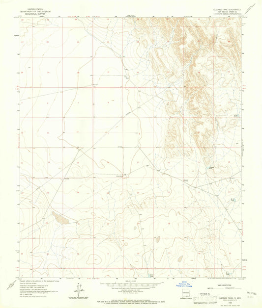 Classic USGS Cleones Tank New Mexico 7.5'x7.5' Topo Map Image