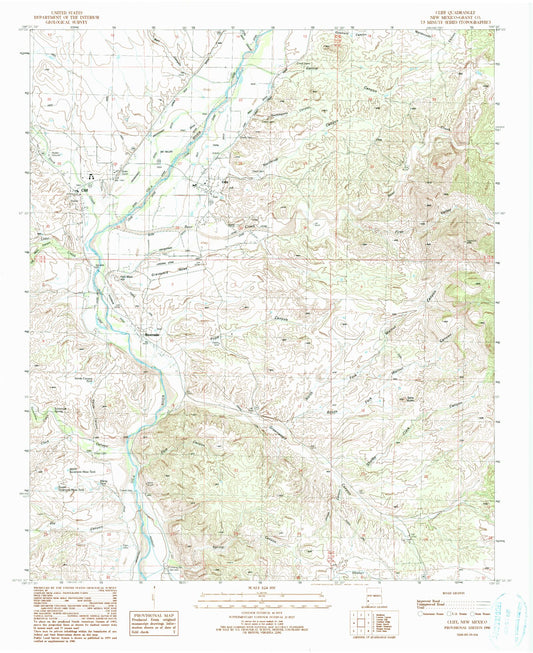 Classic USGS Cliff New Mexico 7.5'x7.5' Topo Map Image