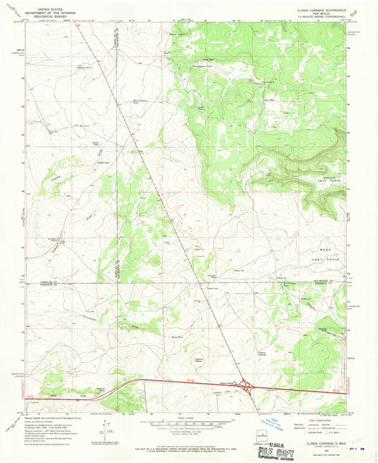 Classic USGS Clines Corners New Mexico 7.5'x7.5' Topo Map Image